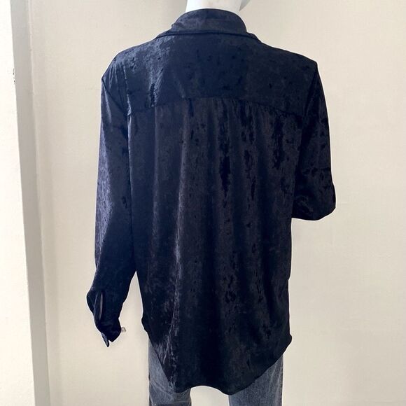 Zara Oversized Black Velvet Women's Long Sleeve Button Down Shirt 90s Vampy Goth - Picture 3 of 6